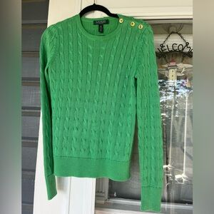 LAUREN RALPH LAUREN Women's Green Button 90’s Y2K Sweater Top Size PS Luxury